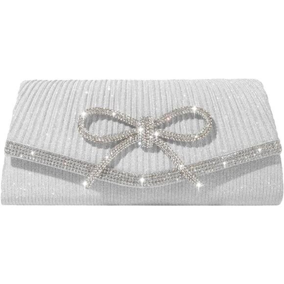 SH Glitter Clutch Purses for Women Elegant Bow Evening Bag Dressy Wedding - Picture 7 of 7